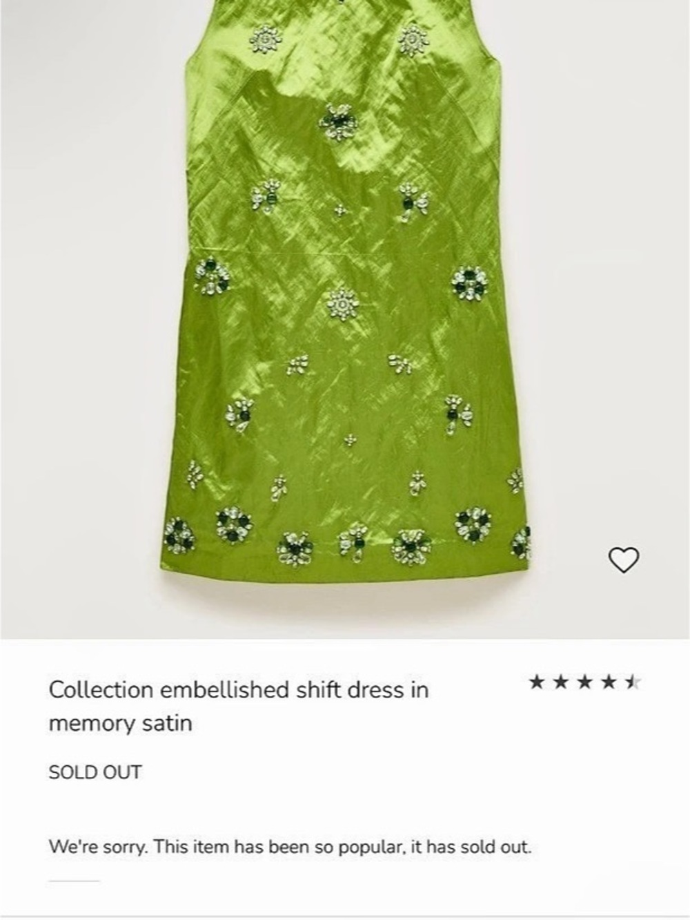 J.Crew Collection embellished shift dress in memory satin Green Mini size medium